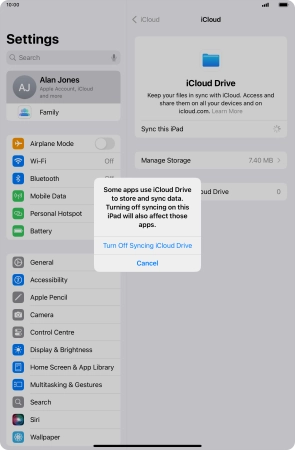 If you turn off the function, press Turn Off Syncing iCloud Drive. If you turn off the function, press Turn Off Syncing iCloud Drive.