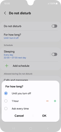 Press the required setting.