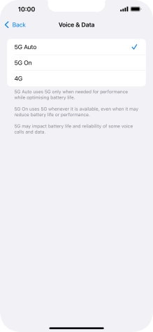 To turn on automatic switch between 5G and 4G, press 5G Auto.