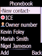 Select -New contact- and press the Left selection key. Select -New contact- and press the Left selection key.