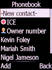 Select -New contact- and press the Left selection key. Select -New contact- and press the Left selection key.