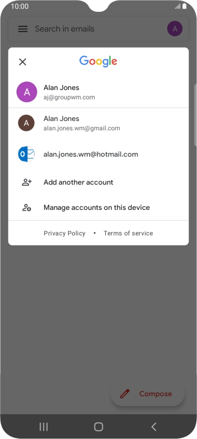 Press the required email account. Press the required email account.