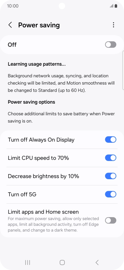 Press the indicators next to the required settings.
