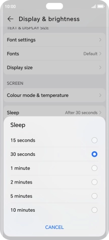Press the required setting.