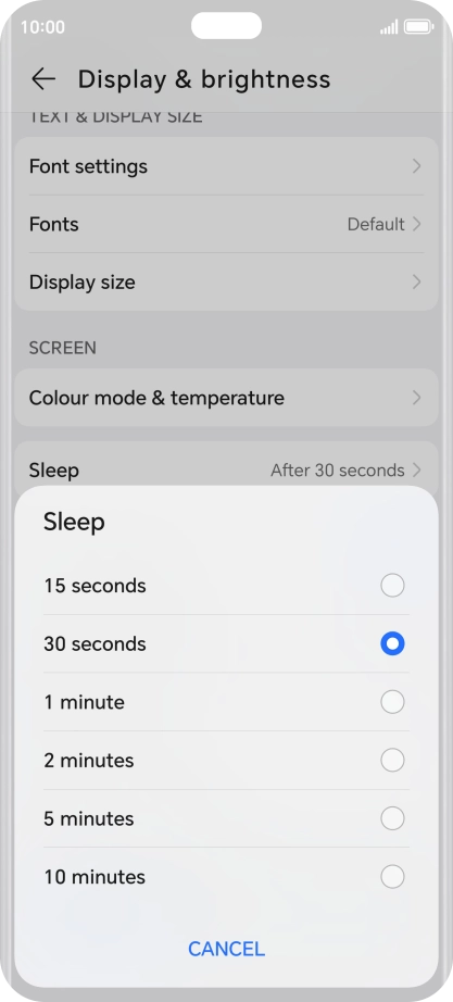Press the required setting.