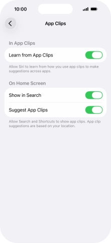 Press the indicators next to the required settings to turn them on or off.