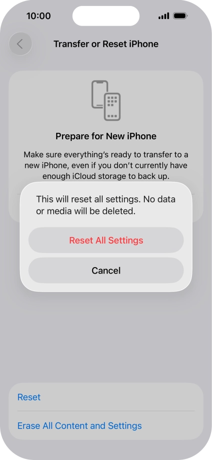 Press Reset All Settings. Press Reset All Settings.