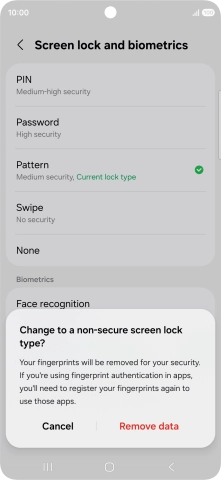 Press Remove data. Press Remove data.