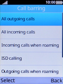 Select the required barring type.