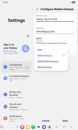 Press WPA3-Personal to password protect your Wi-Fi hotspot. Press WPA3-Personal to password protect your Wi-Fi hotspot.