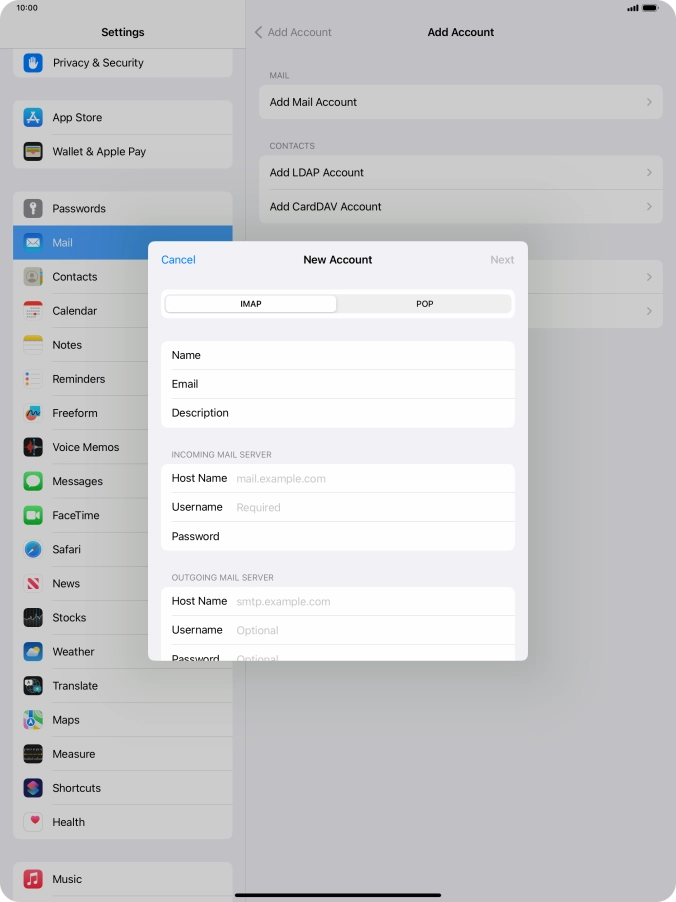 Press IMAP.
