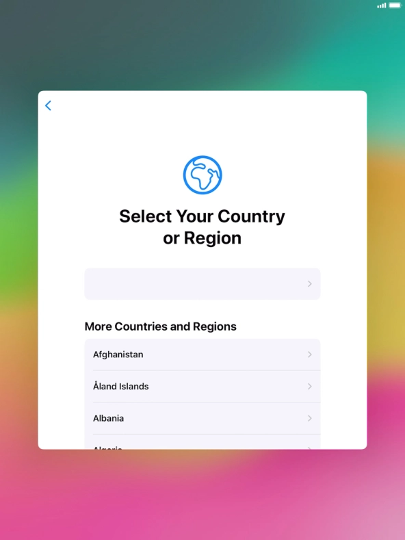 Press the required country or area. Press the required country or area.