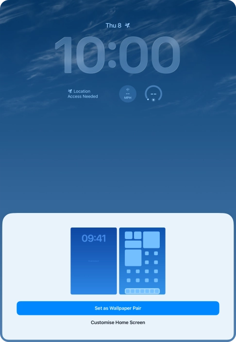 To use the same colour theme on the home screen, press Set as Wallpaper Pair. To use the same colour theme on the home screen, press Set as Wallpaper Pair.