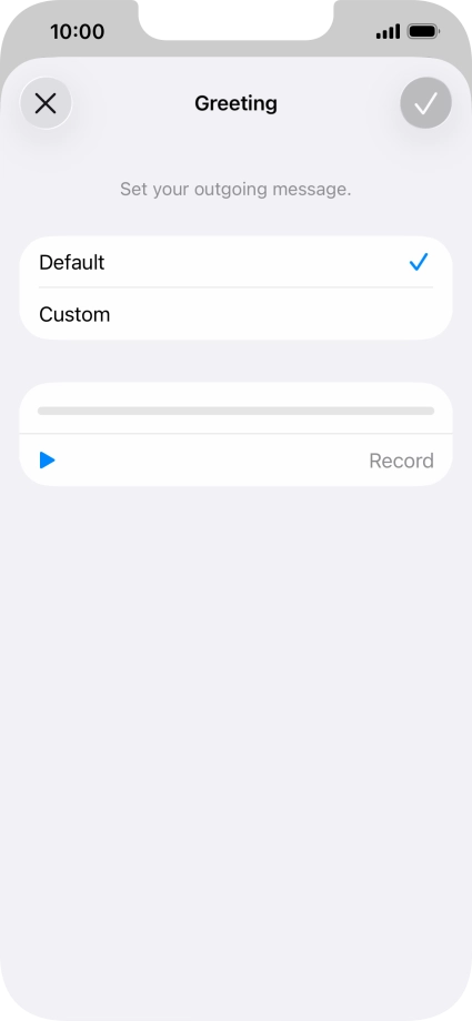 Press Default to select the default greeting. Press Default to select the default greeting.