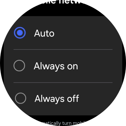 Press the required setting for mobile data usage. Press the required setting for mobile data usage.