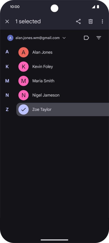 Press the required contact. Press the required contact.