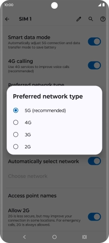 Press the required network mode.