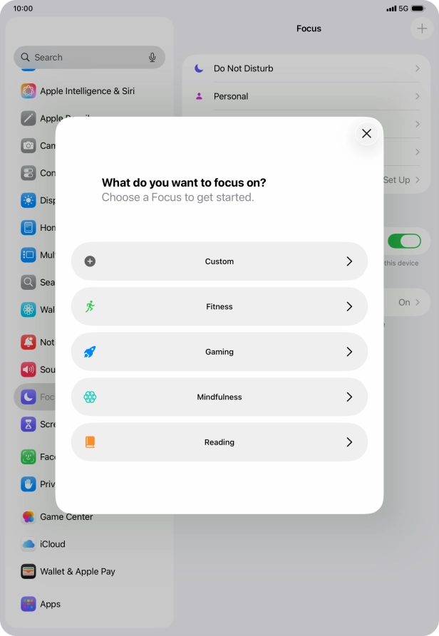 Press the required focus mode and follow the instructions on the screen to add the selected focus mode.