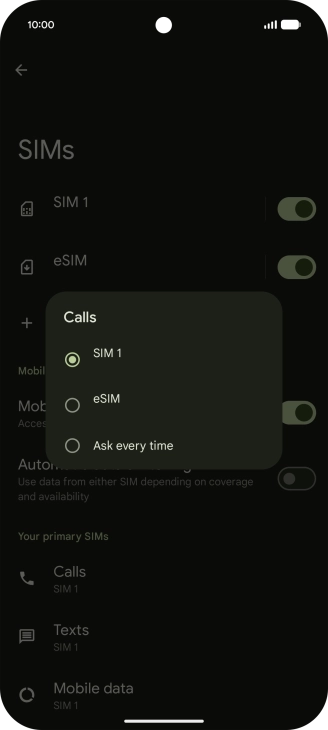 Press the required setting. Press the required setting.