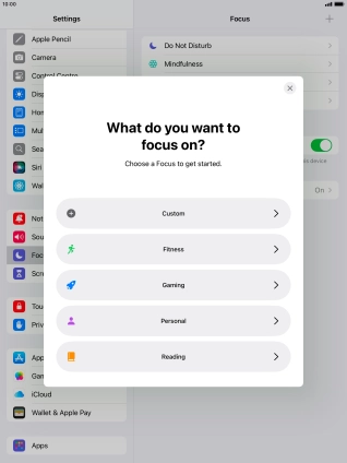 Press the required focus mode and follow the instructions on the screen to add the selected focus mode.