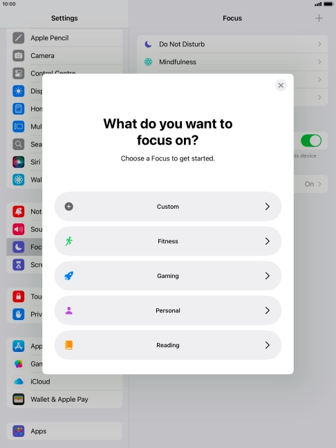 Press the required focus mode and follow the instructions on the screen to add the selected focus mode.