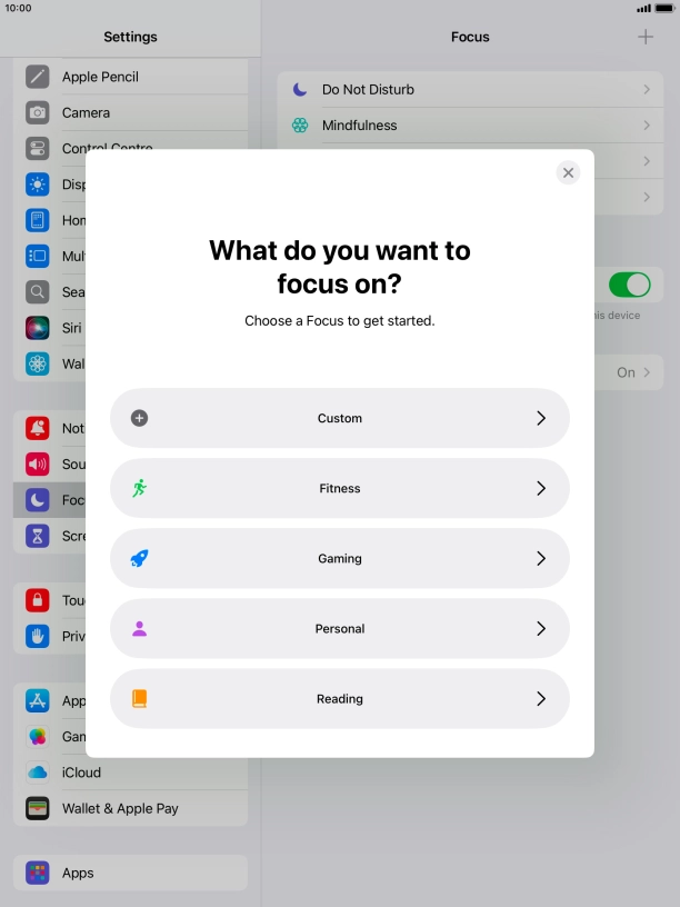 Press the required focus mode and follow the instructions on the screen to add the selected focus mode.