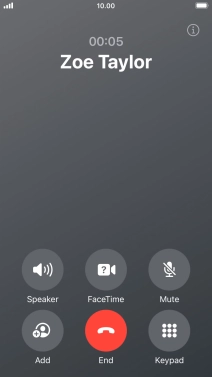 Press the end call icon to end the call and return to the home screen.