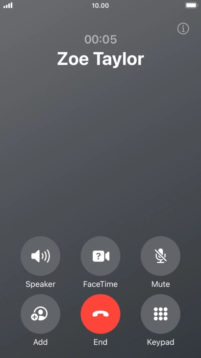 Press the end call icon to end the call and return to the home screen.