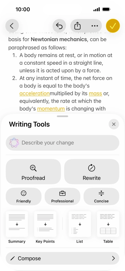 Press Describe your change and write in your own words how you would like the text to be rewritten. Follow the instructions on the screen to use the function. Press Describe your change and write in your own words how you would like the text to be rewritten. Follow the instructions on the screen to use the function.