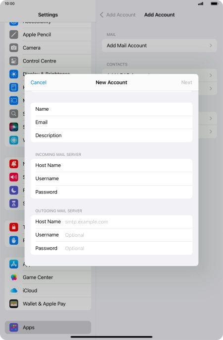 Press Host Name and key in the name of your email provider's outgoing server.