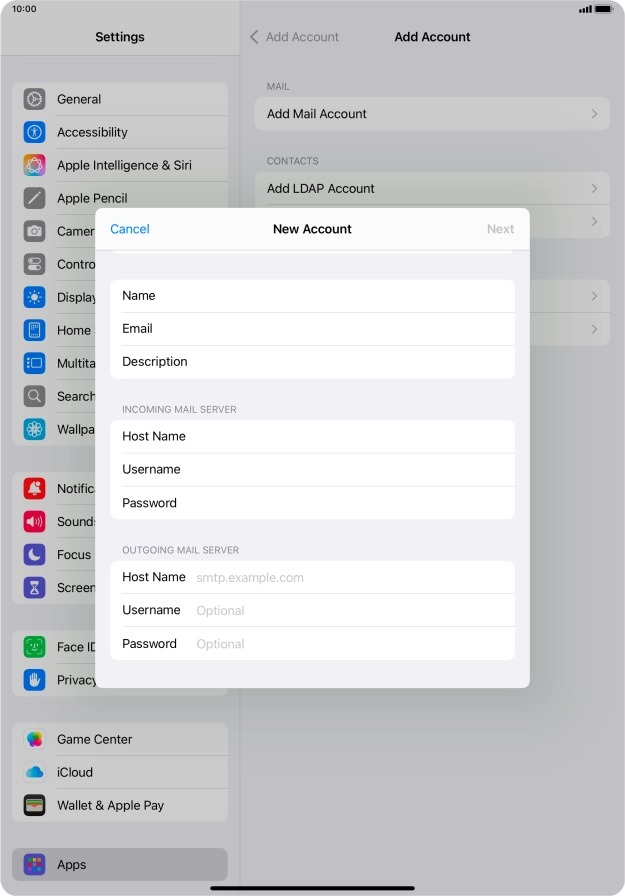 Press Host Name and key in the name of your email provider's outgoing server. Press Host Name and key in the name of your email provider's outgoing server.