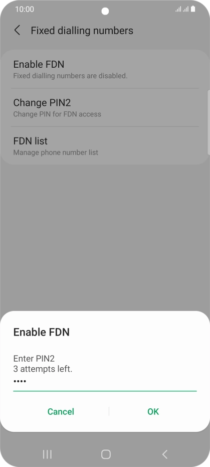Key in your PIN2 and press OK. The default PIN2 is 1111.