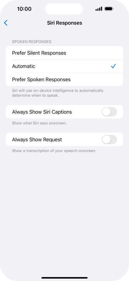 Press the required setting.