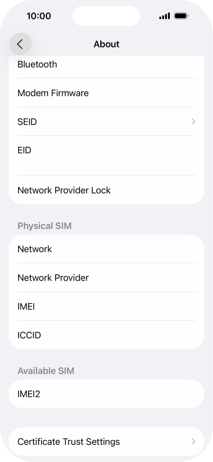 Your phone's EID number is displayed below EID.