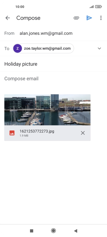 Press the text input field and write the text for your email message.