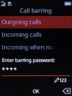 Key in your barring password and press the Navigation key. The default barring password is 1919. Key in your barring password and press the Navigation key. The default barring password is 1919.