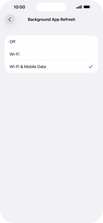 To turn off background refresh of apps, press Off. To turn off background refresh of apps, press Off.