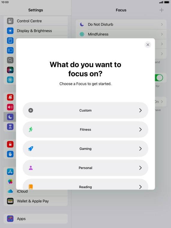 Press the required focus mode and follow the instructions on the screen to add the selected focus mode.