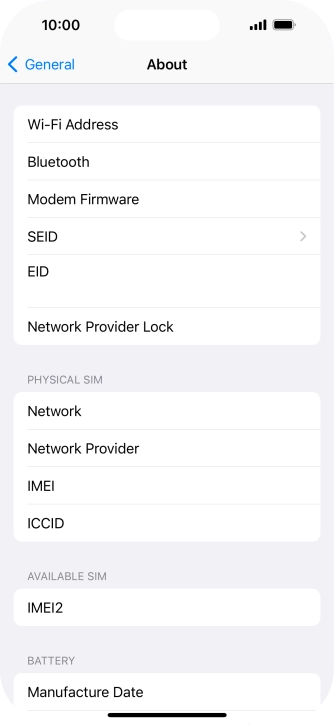Your phone's EID number is displayed below EID.