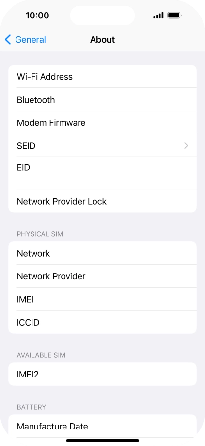 Your phone's EID number is displayed below EID.
