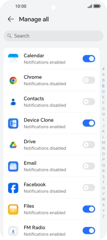 Press the indicators next to the required apps to turn the function on or off. Press the indicators next to the required apps to turn the function on or off.