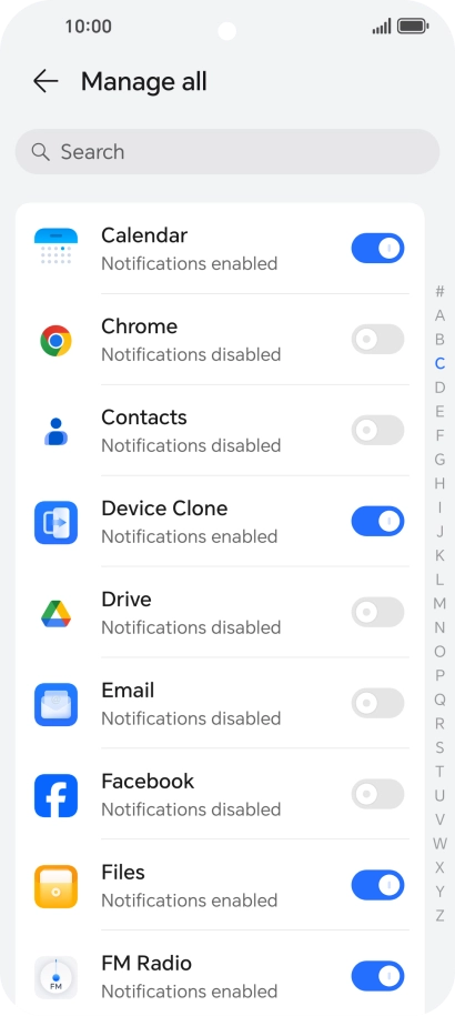 Press the indicators next to the required apps to turn the function on or off. Press the indicators next to the required apps to turn the function on or off.