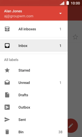 Press the email account drop down list. Press the email account drop down list.