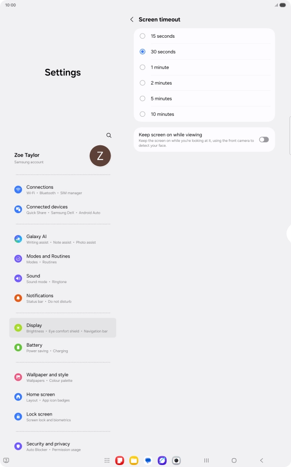 Press the required setting.