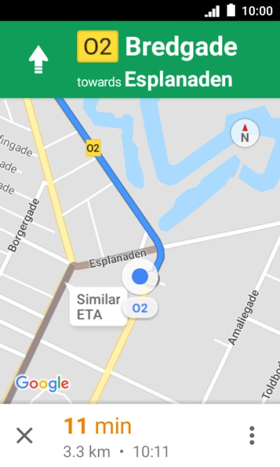 The travel information at the bottom of the screen shows your estimated time of arrival and distance to destination. The travel information at the bottom of the screen shows your estimated time of arrival and distance to destination.