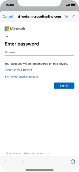 Press Password and key in the password for your email account.