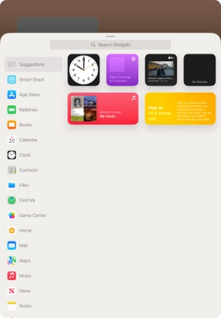 Press the required widget. Press the required widget.