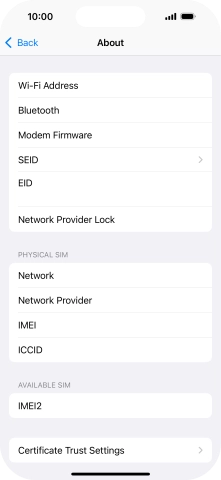 Your phone's EID number is displayed below EID.