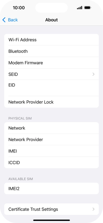 Your phone's EID number is displayed below EID.