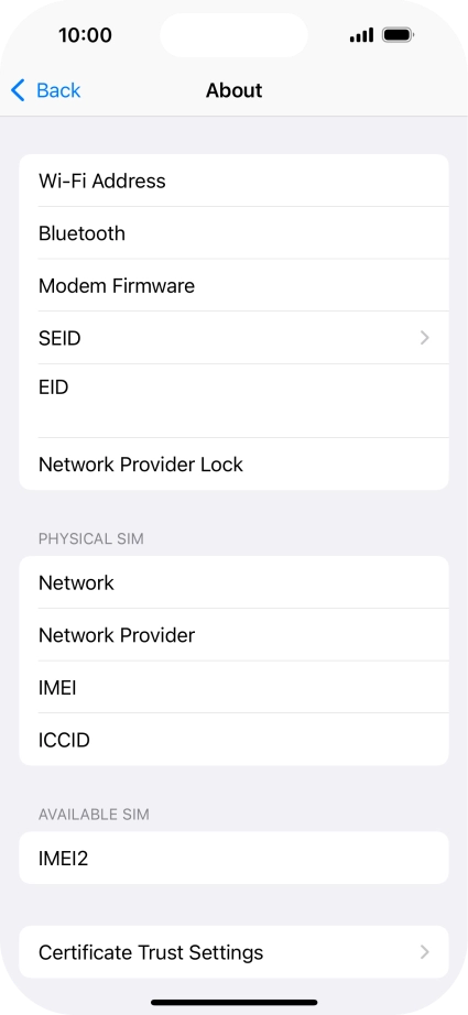 Your phone's EID number is displayed below EID.